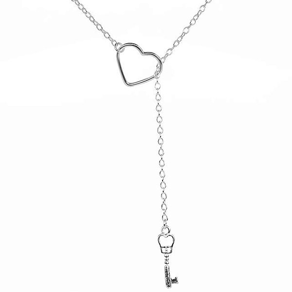 COLAR DE PRATA CORAÇÃO E CHAVE