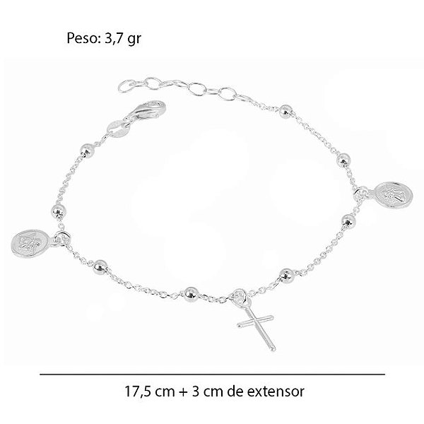PULSEIRA DE PRATA BOLINHAS COM PINGENTES