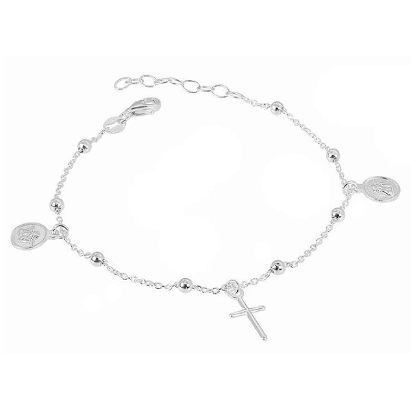 Pulseira Bolinhas com Cruz - Prata 925
