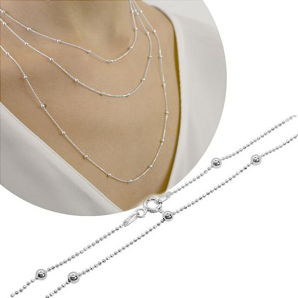 CORRENTE DE PRATA COM BOLINHA 3mm 40cm