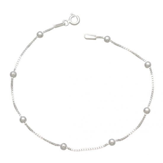 TORNOZELEIRA PRATA VENEZIANA COM BOLINHA 3mm 23cm