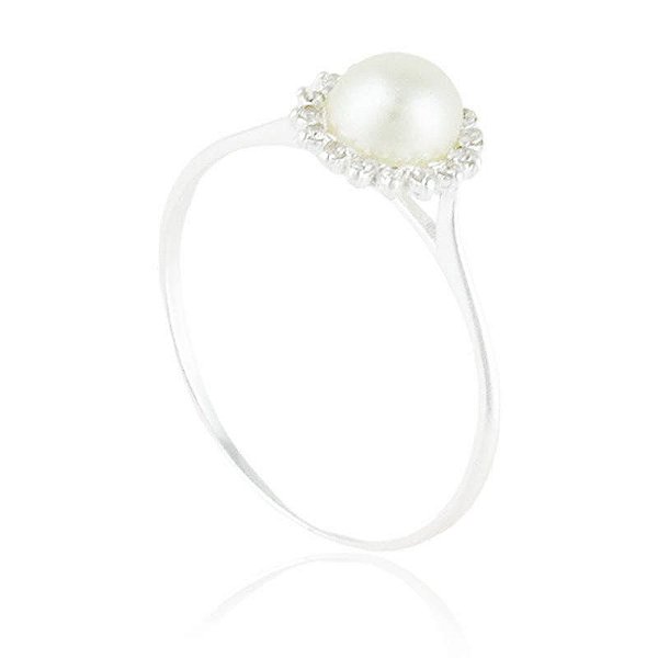 ANEL SOLITARIO PEROLA FLOR PRATA