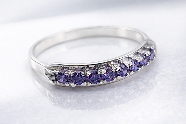 Anel Meia Aliança Lilás - Prata 925