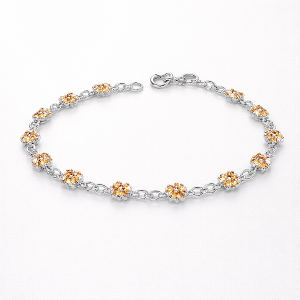 Pulseira Trevo Zircônias Laranja - Prata 925