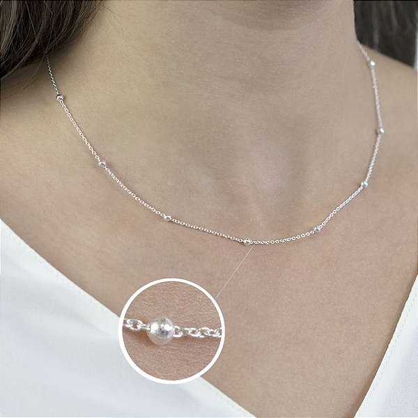 Corrente Prata Cadeado Com Bolinhas 2,50mm