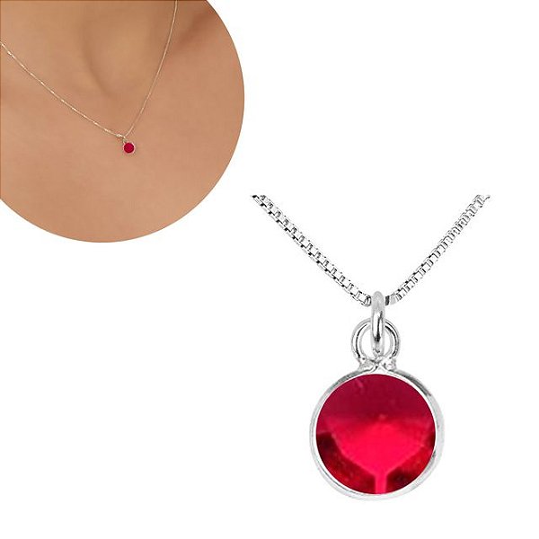 Colar Prata Ponto de Luz Redondo Rubi