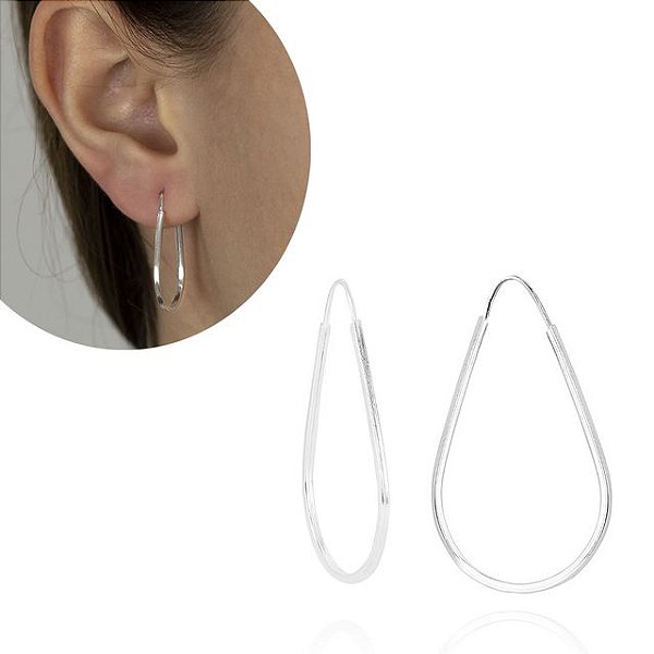 Argola Prata Gota pequena (fio quadrado)