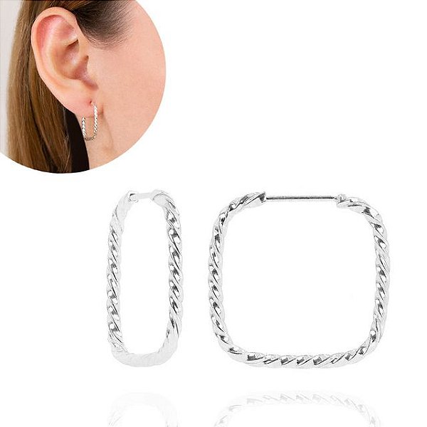 Argola Prata Quadrada pequena - fio torcido