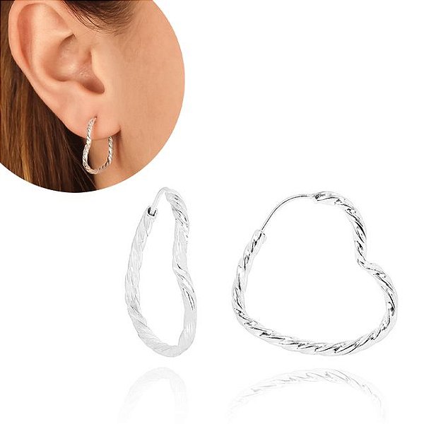 Argola Prata Coração torcido redondo pequena