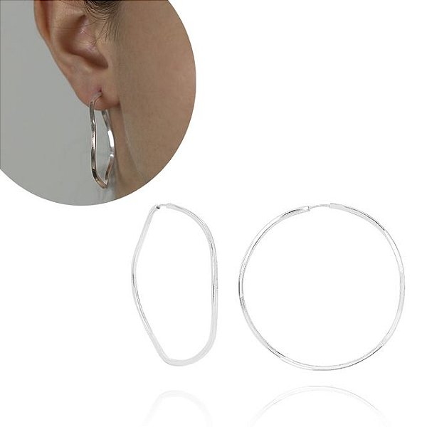 Argola Prata Onda Fio Quadrado