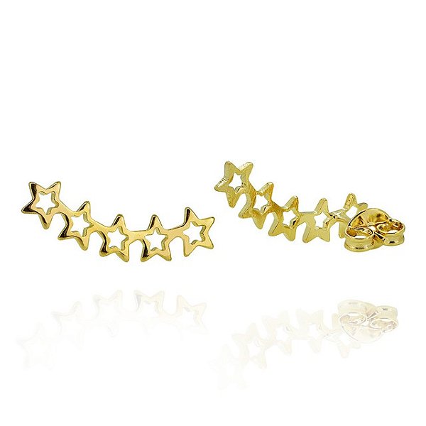 Brinco Estrela Vazado Earcuff Folheado em Ouro 18K
