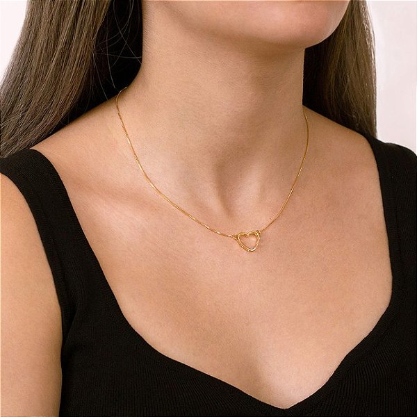 Colar Coração vazado Folheado em Ouro 18K - SEMIJOIA