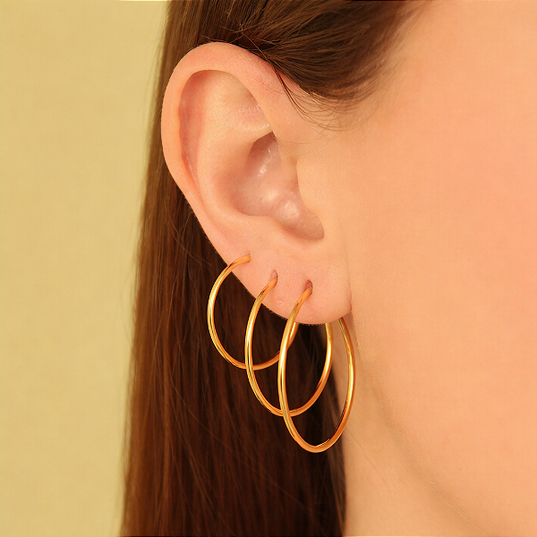 Brinco Trio Meia Argola Folheado em Ouro 18K