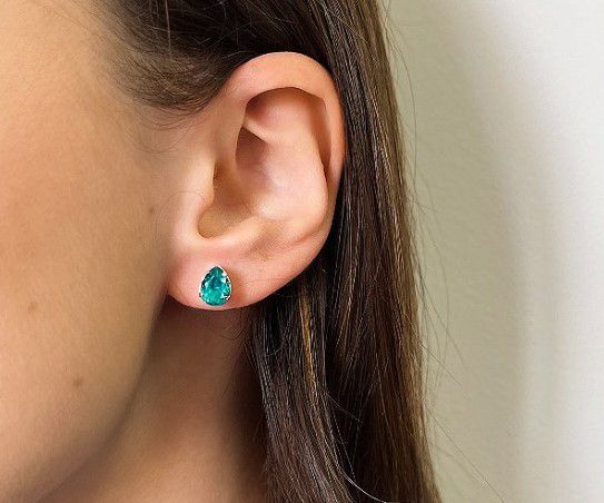 Brinco Gota Verde Agua - Prata 925
