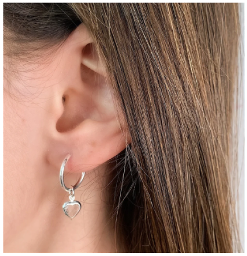 Argola de Prata 925 Pingente de Coração Zircônia Branca