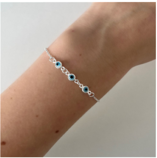Pulseira de Prata 925  Olhos Gregos Pequenos