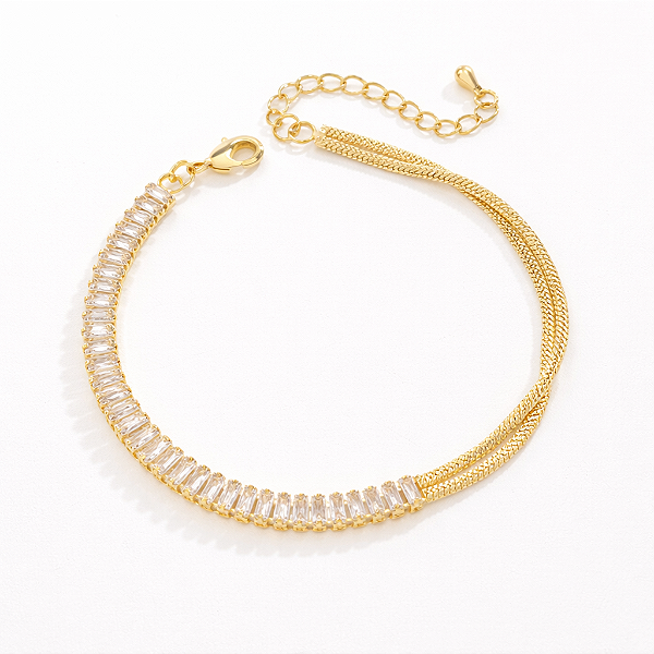 Pulseira detalhes em Zircônias retangulares - Banhado Ouro 18k