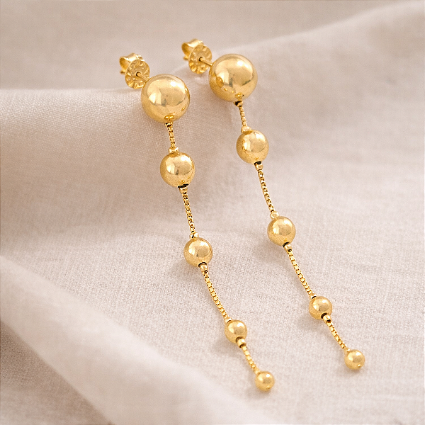 Brinco corrente com Esferas - Banhado Ouro 18k