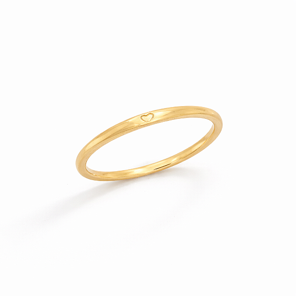 Anel Liso e detalhe Coração - Banhado Ouro 18k
