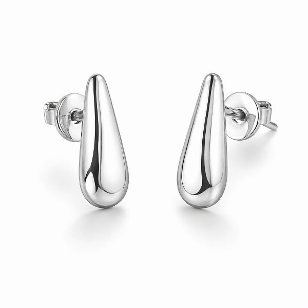 Brinco Gota Lisa Alongada Media - Prata 925