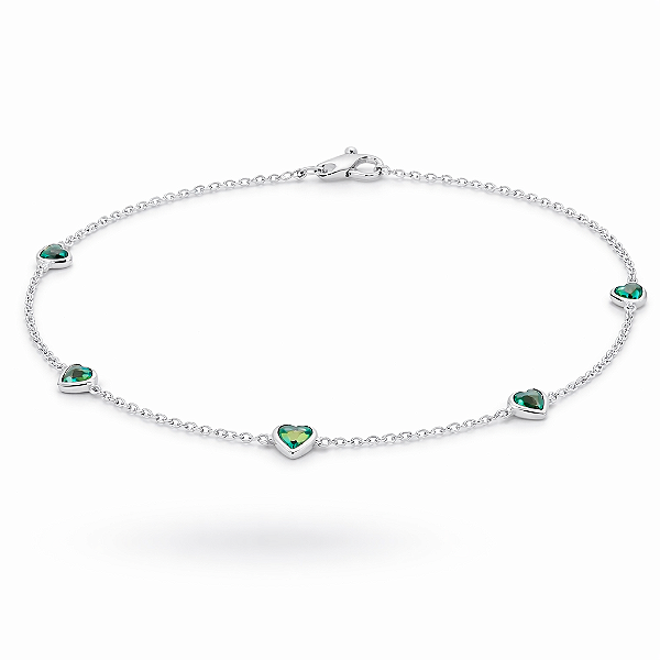 Colar Corações Verdes Espaçados - Prata 925