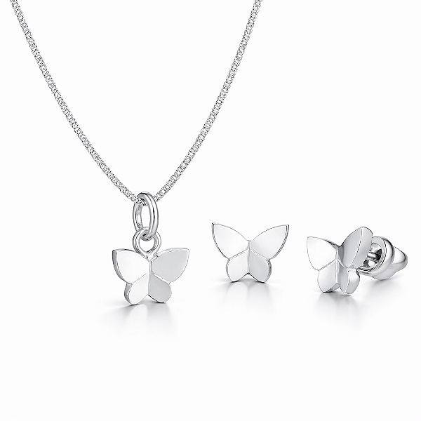 Conjunto Borboleta Origami - Prata 925