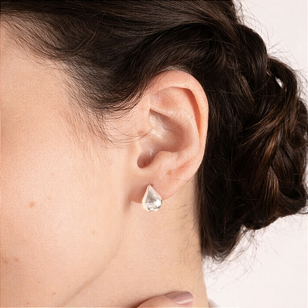 Brinco Gota Lisa Media - Prata 925