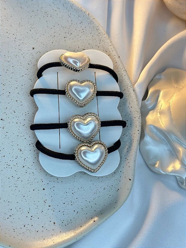 Kit 4 Elásticos de Cabelo Coração de perola