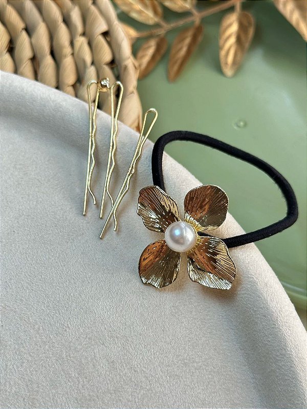 Kit 4 Peças Flor riscada/perola