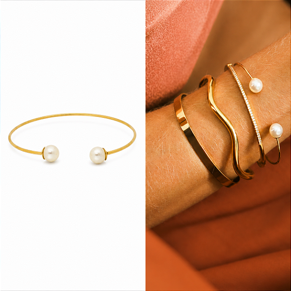 Bracelete com Pérolas - Banhado Ouro