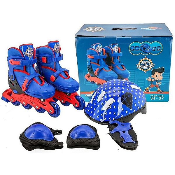 Patins Infantil 4 Rodas Masculino Menino Grande Inline Azul
