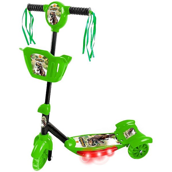 Patinete Infantil Menino Com Cesta Som E Luz Dinossauro Top