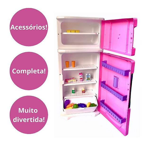 Mini Geladeira Infantil Cozinha Criança Grande Menina Rosa