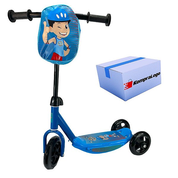 Patinete Infantil 3 Rodas Menino Criança Azul Mochila