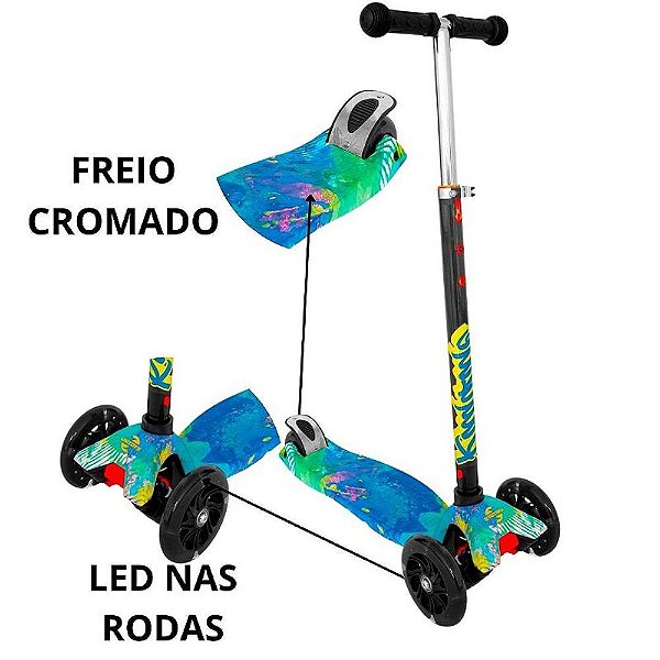 Patinete Infantil 3 Rodas Menino Radical Led Unitoys Verde
