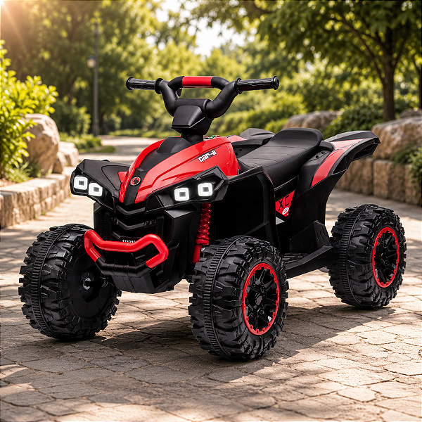 Mini Quadriciclo Elétrico Infantil 6V Vermelho com Luz LED Som Bateria Recarregável Até 30kg