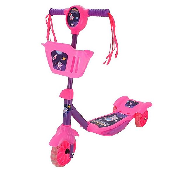 Patinete Infantil Menina Rosa Criança Led Musical
