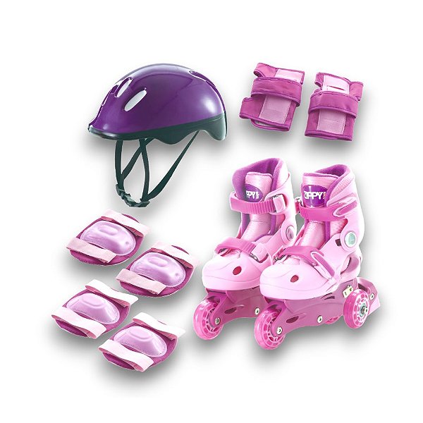 Patins Infantil Menino Menina Capacete Proteção Ajustável