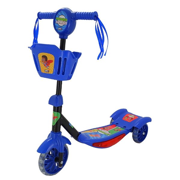 Patinete Infantil 3 Rodas Cestinha Luz Led Menino Menina