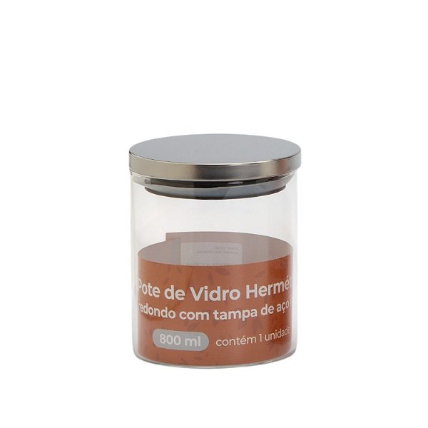 Pote Hermético 800ml Tampa Inox Alimentos Condimentos Vidro