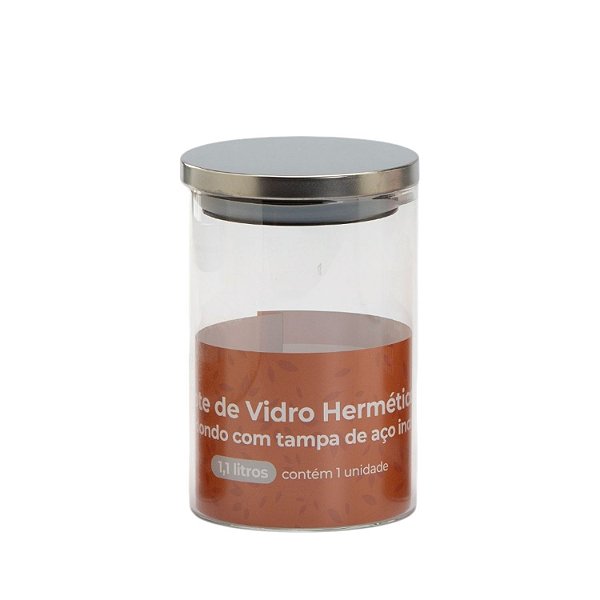 Pote Hermético 1,1l Tampa Inox Armazenamento Alimentos Vidro