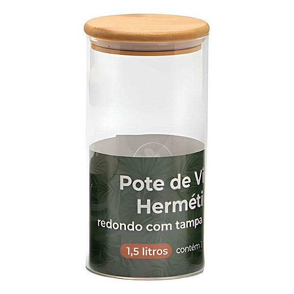Pote Hermético De Vidro 1,5l Tampa Bambu