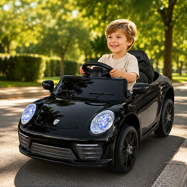 Carro Elétrico Infantil Compact Zippy Toys Preto 6V com Controle Remoto, Faróis, Buzina e Músicas