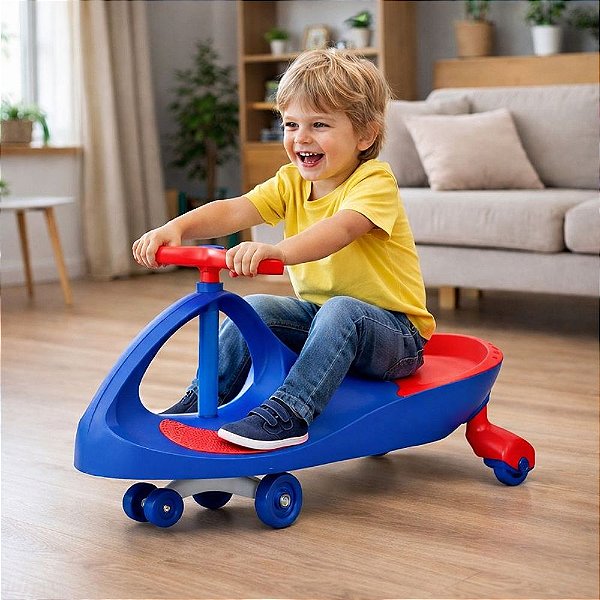 Carrinho De Rolimã Infantil Super Car Azul 360° Com Led