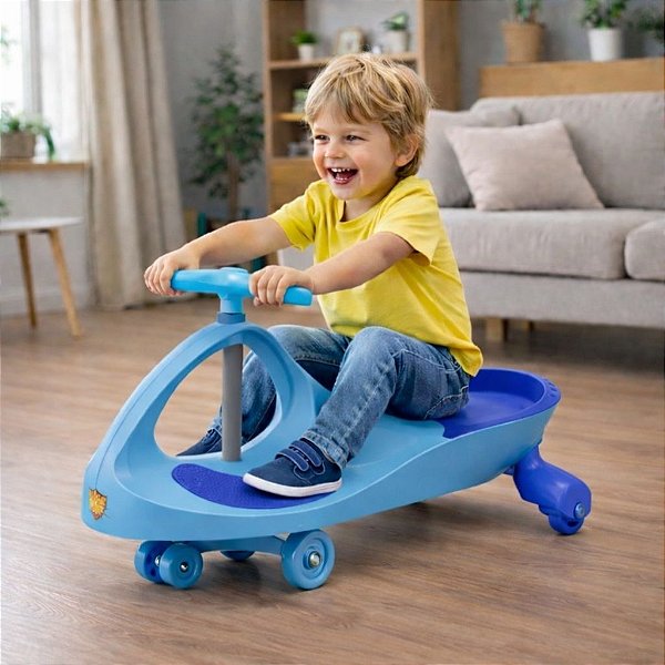 Carrinho De Rolimã Infantil Super Car Azul Claro 360° Com Led