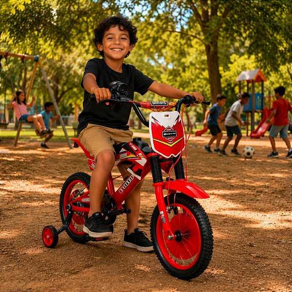 Bicicleta Infantil Motocross Vermelha Aro 16 Com Rodinhas
