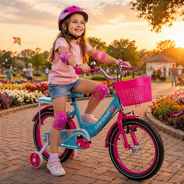 Bicicleta Infantil Aro 16 Love Tiffany Rosa Com Roda De Apoio E Cestinha