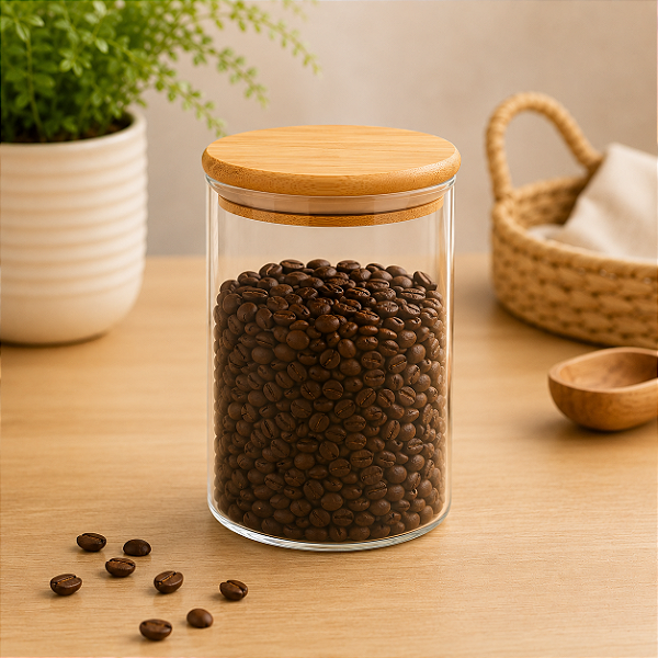 Pote Hermético Vidro Bambu 1,1l Casa Vita Redondo