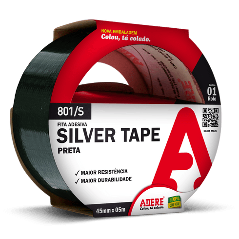 Fita Silver Tape Preta 801S 45MM X 05M - ADERE