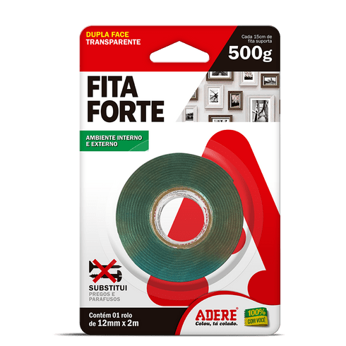 Fita Forte Dupla Face Espuma Massa Acrílica Transparente 12MM X 02M - ADERE